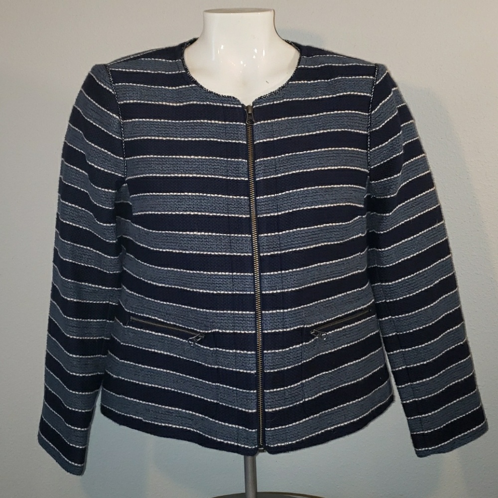 Ann Taylor LOFT striped tweed collarless jacket